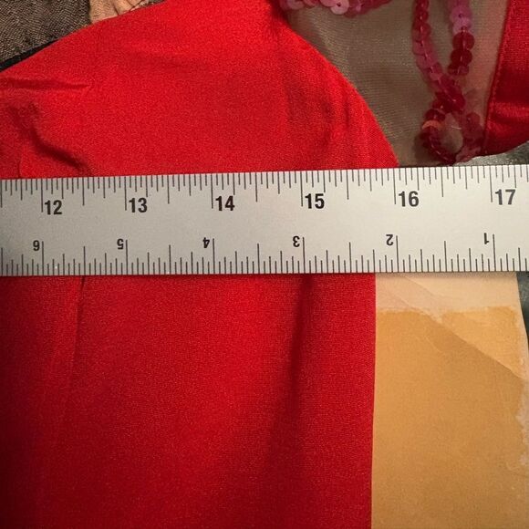 BB Collection off shoulder short sleeve red sequin detail belted dress size S - Picture 9 of 10